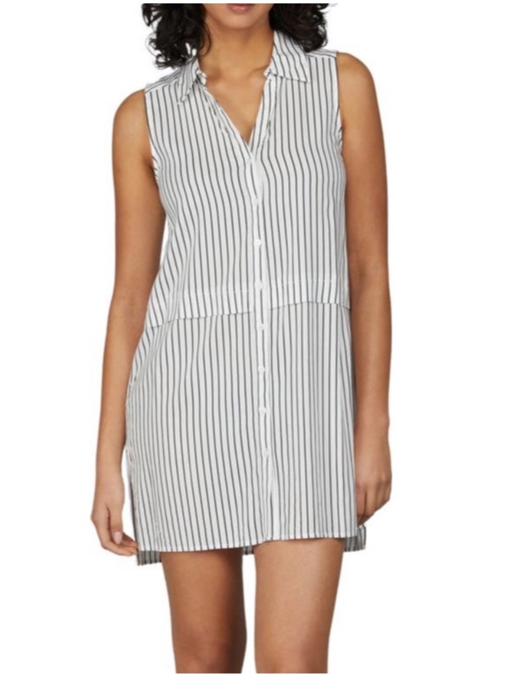 Ellen Tracy Striped Mini Shirt Dress White & Black Medium